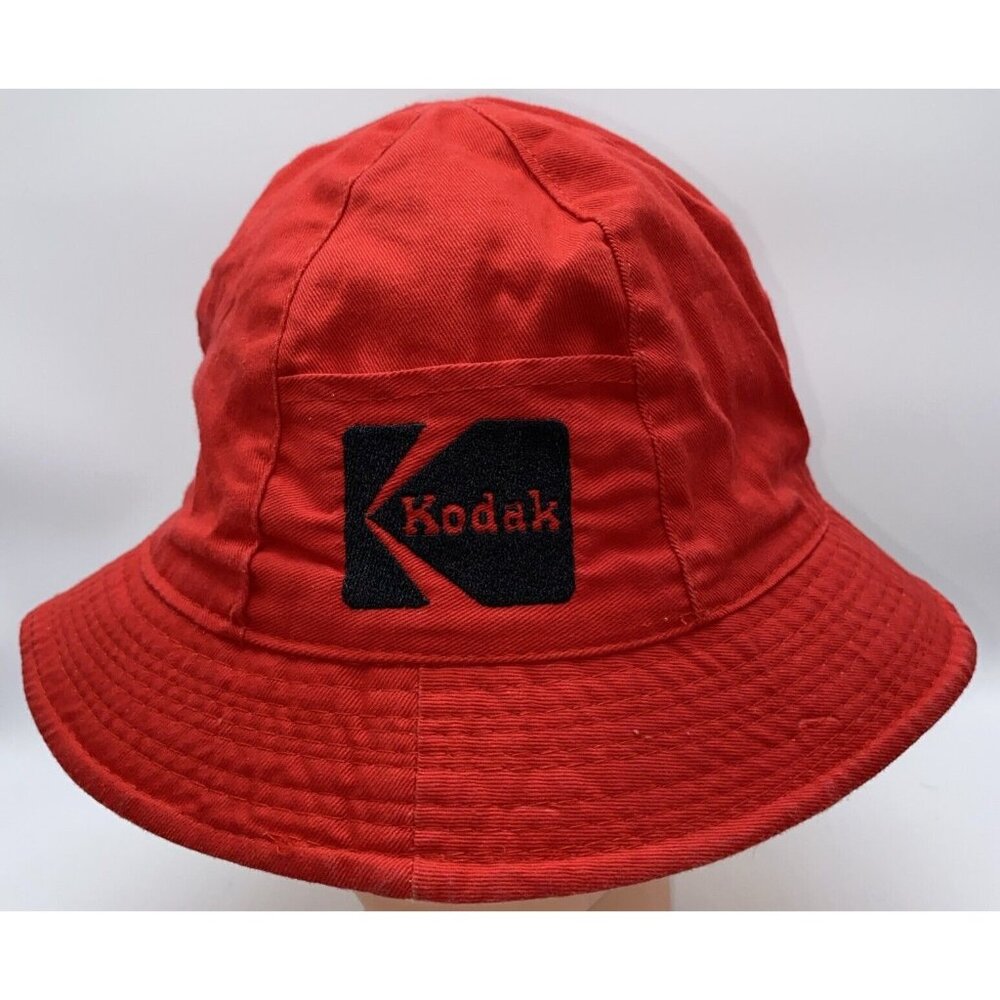 Vintage KODAK Bucket Hat Yellow Red Reversible Logo Pocket 1980s Advertising